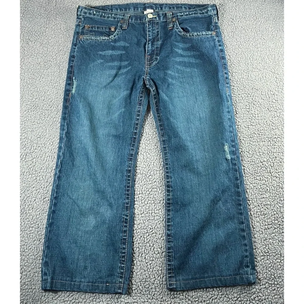True Religion Bobby Jeans Mens 43x27 Medium Wash Straight Leg Distressed Denim